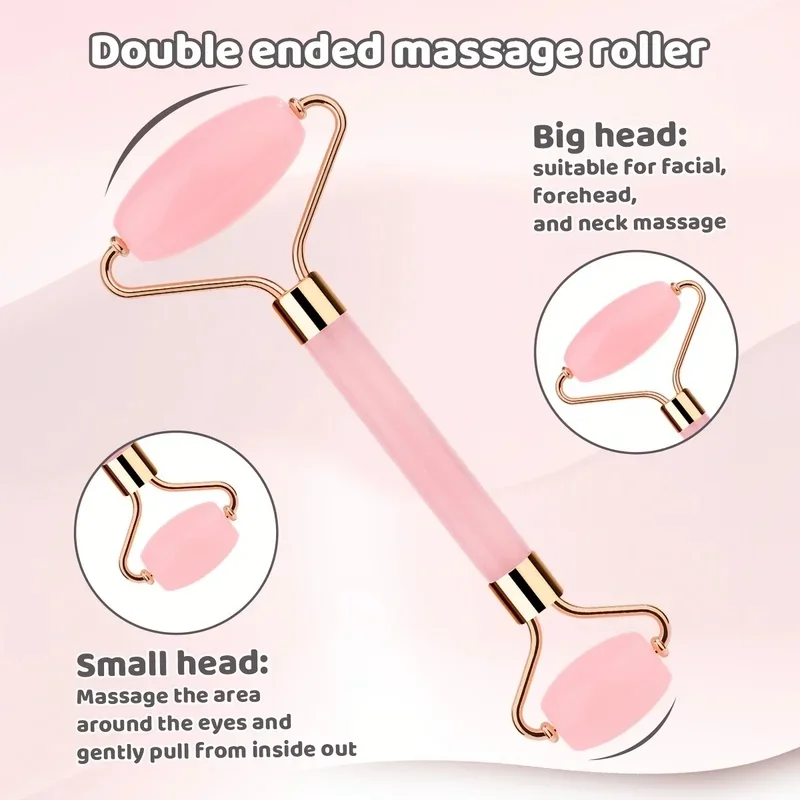 Natural Jade Facial Roller Scraping Board Set Face Neck Body Skin Care Beauty Tools Portable Rose Quartz Facial Massager Tools