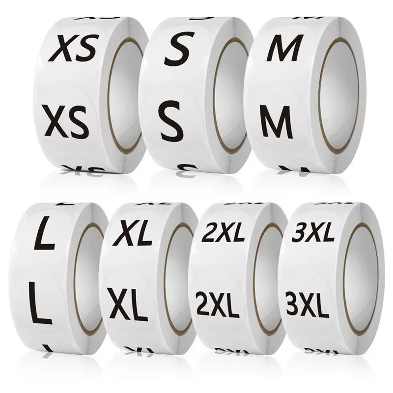 500Pcs/Roll Strong Self-Adhesive Clothing Size Sticker Round Universal Size Adhesive Labels Clothing Label XS/S/M/L/XL/2XL/3XL