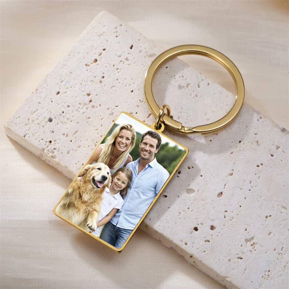 Benutzerdefinierter Foto-Schlüsselanhänger aus Edelstahl, rechteckig, Herzform, personalisiertes Bild, Schlüsselanhänger, Schmuck, Valentinstagsgeschenk – Detail 6