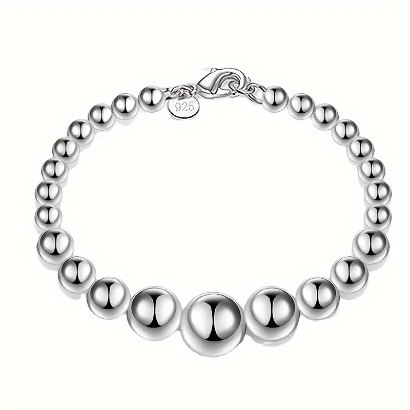 925 Sterling Silver Matte Bead Bracelet chain Vintage Elegant,for Women men lady, Perfect for Daily Wear, Valentine's Day Gift