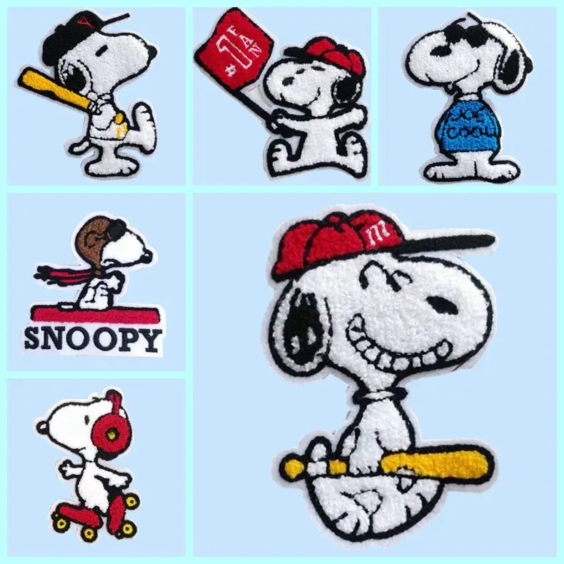 Snoopy haft na ręcznik haftowana tkanina kreskówki Anime wzory uroczy pies wokół krawędzi przędzy hafty naszywki ubrania