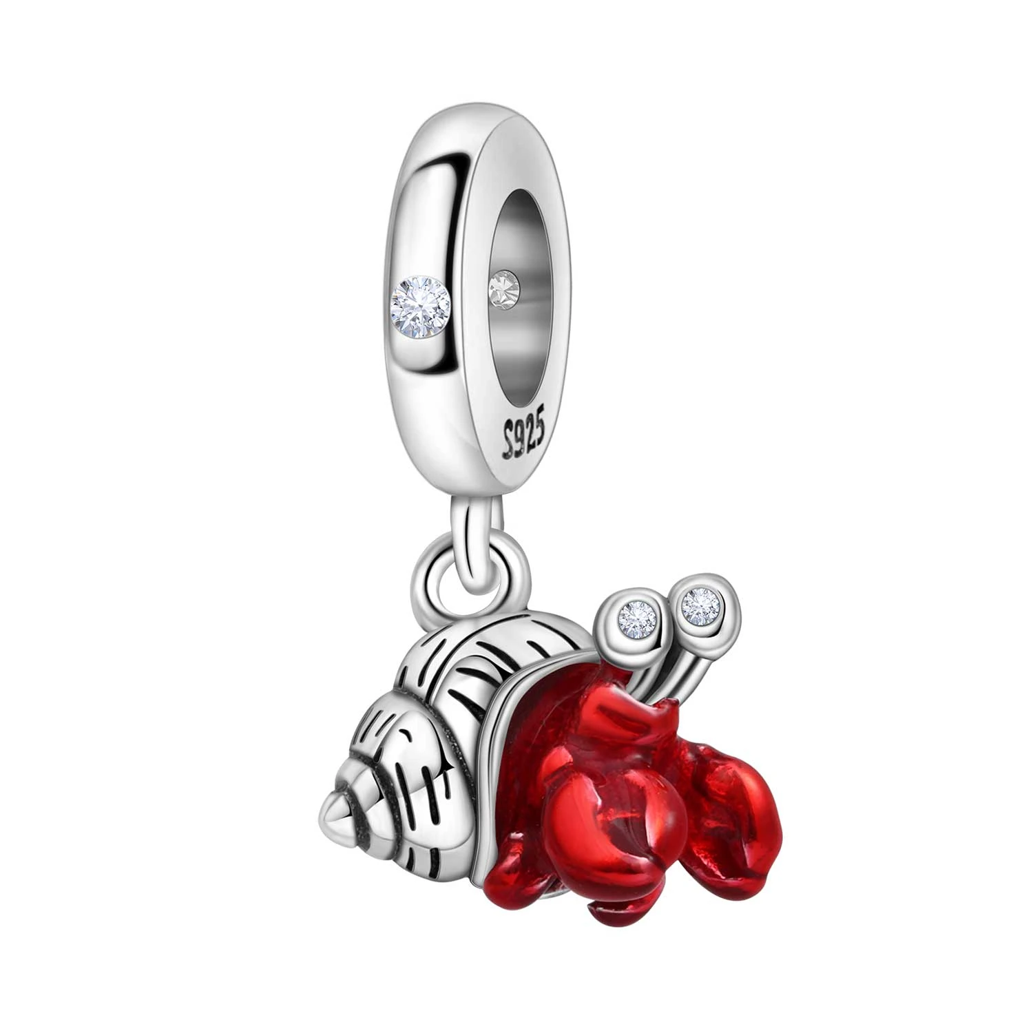 CYCUFF 925 Sterling Silber Roter Einemuschelkrabben-Anhänger, Perlenanhänger für DIY Armband, Halskette, Schmuck, Souvenir, Geschenke