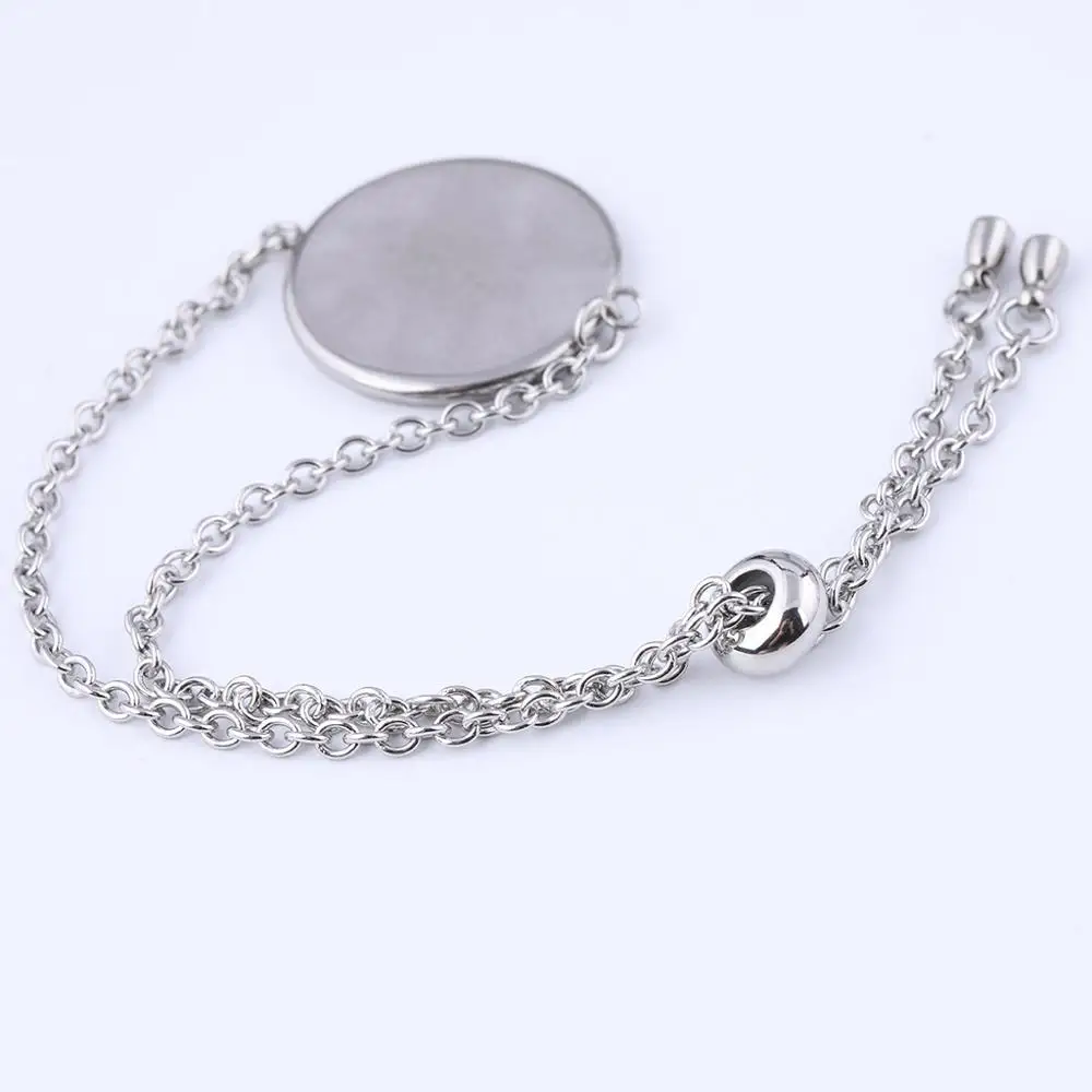5 pièces 20mm Bracelet Cabochon Base de réglage blanc acier inoxydable réglable chaîne Bracelets lunette plateaux accessoires de bricolage