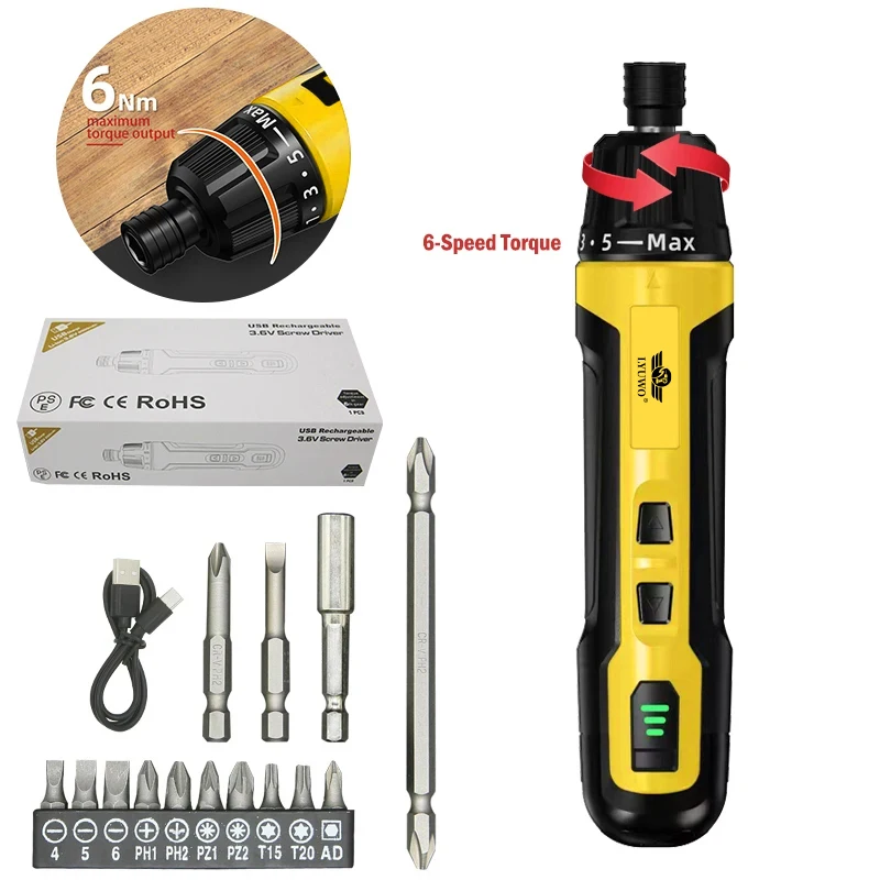 LYUWO Mini Wireless Electric Screwdriver, Rechargeable 1300mah Power Drill Bit, Multifunctional Disassembly Torque Repair Tool