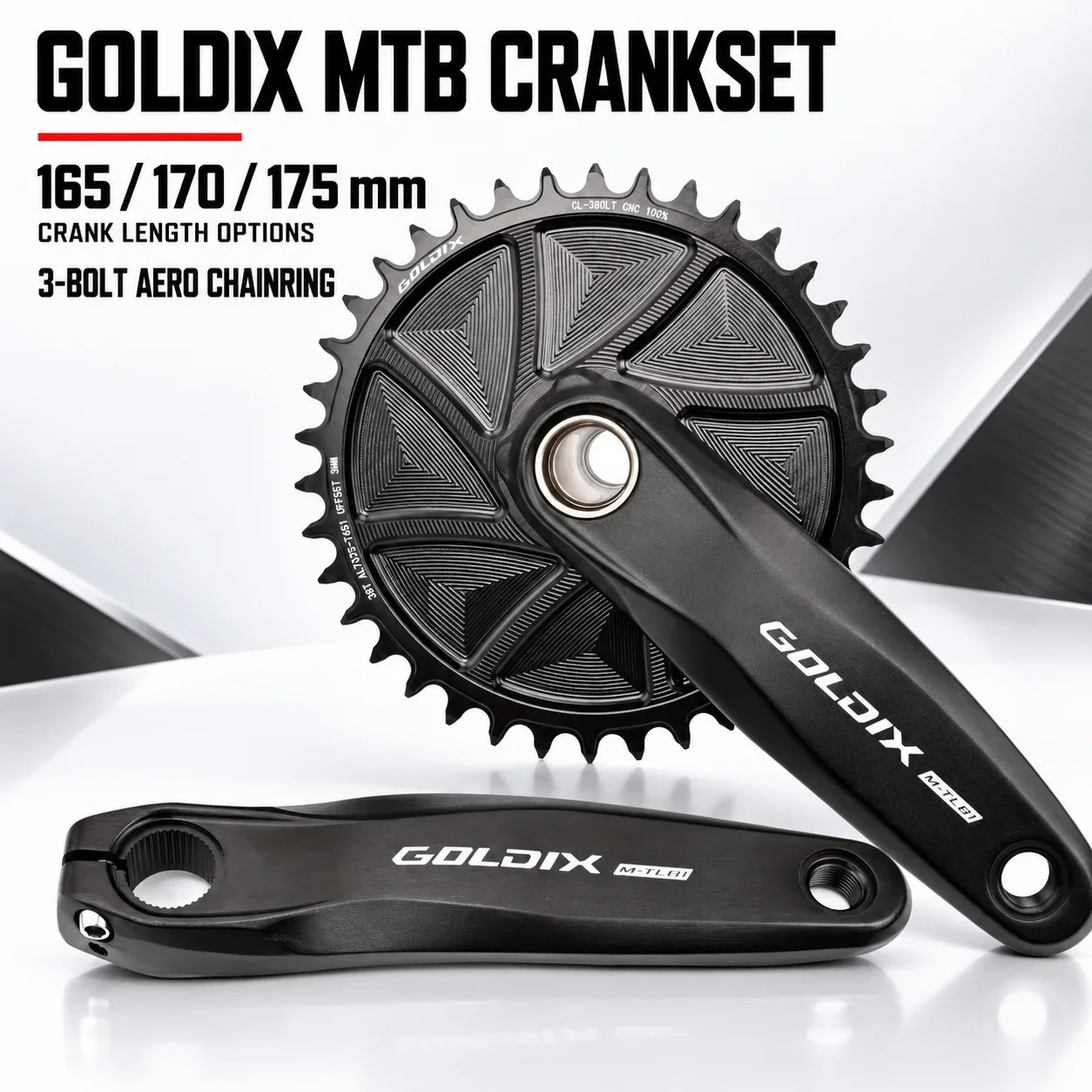 GOLDIX MTB XC Kurbelgarnitur Narrow Wide 3mm Offset AERO Kettenblatt 165/170/175mm Kurbellänge für 3-Bolzen-Direktmontage-Kurbel – Detail 1