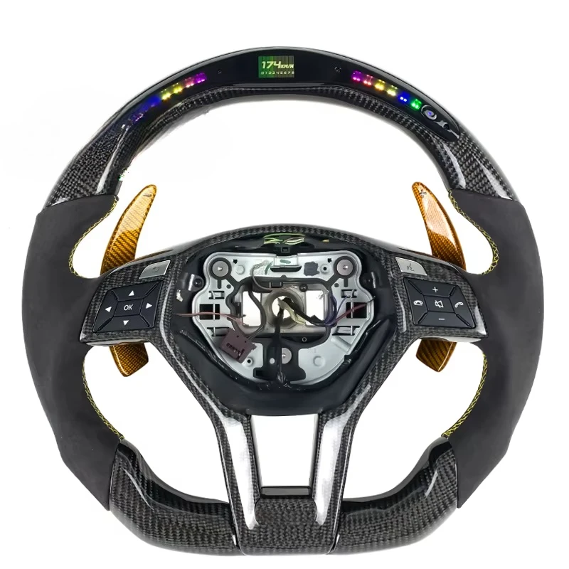 LED Display Carbon Fiber Steering Wheel with Shift Paddles for Mercedes Benz A45 AMG CLS W176 C63 W204 CLA W212 W207 W218 W117