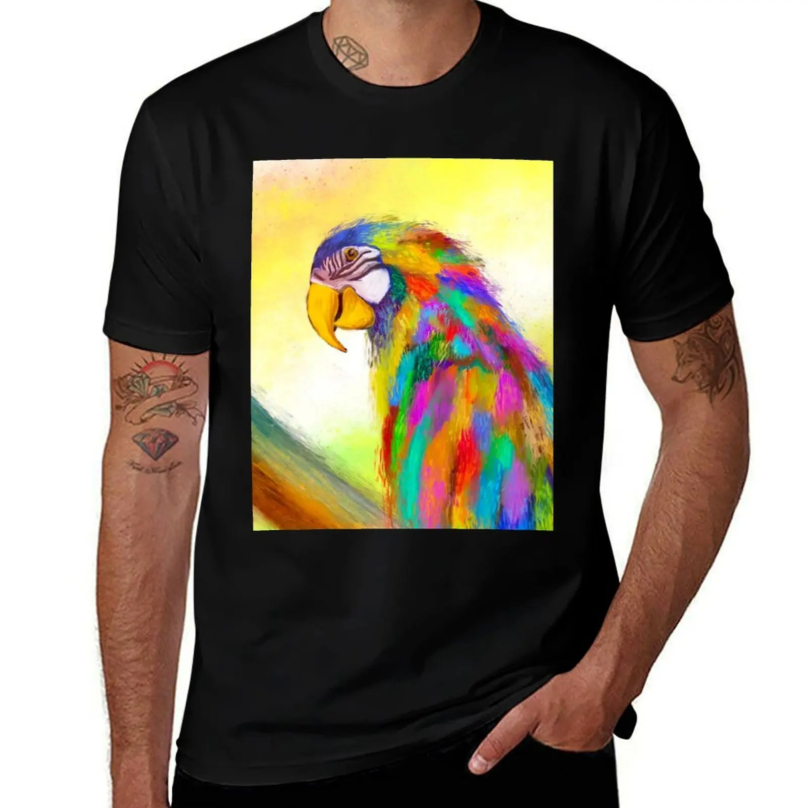 Colourful Parrot T-Shirt vintage anime shirt oversized graphic tee boys animal print mens graphic t-shirts anime