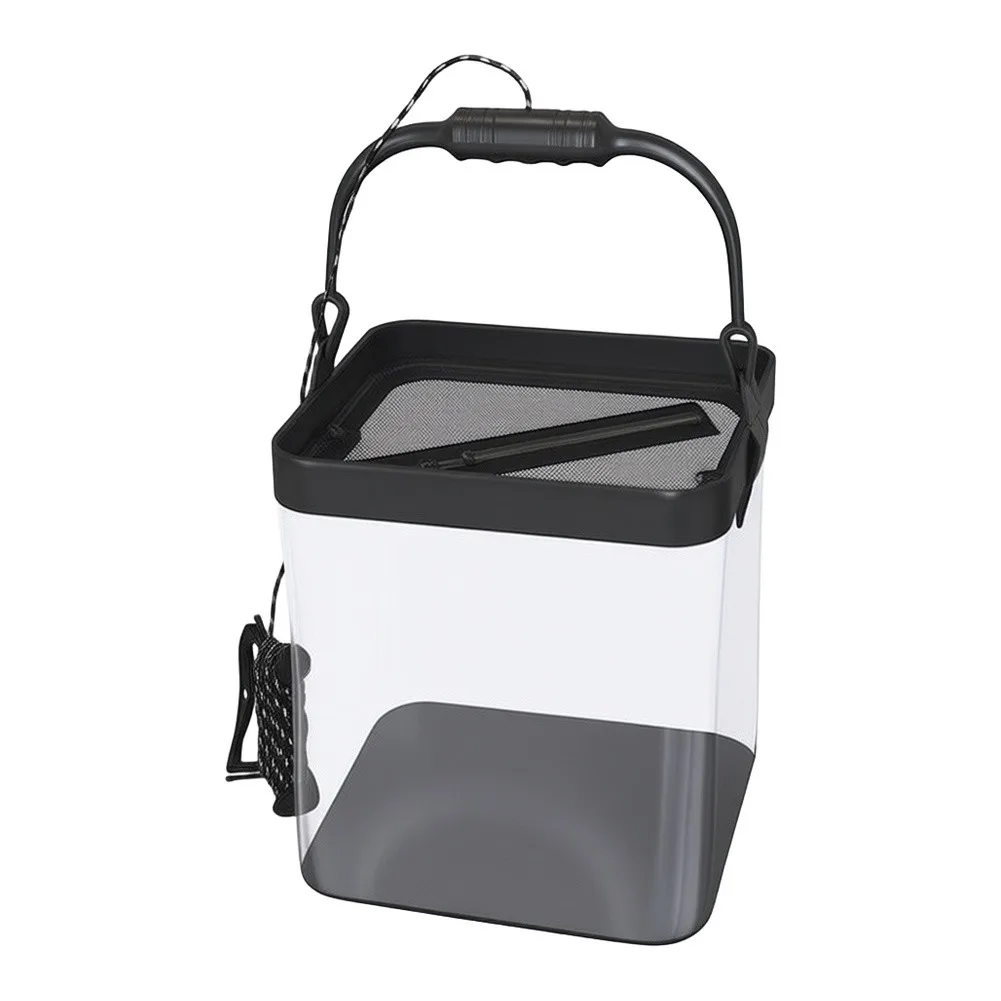 Transparent Collapsible Fish Bucket Made of High Pressure PE with Side-Mounted Quiet Oxygen Pump for Extended Fish