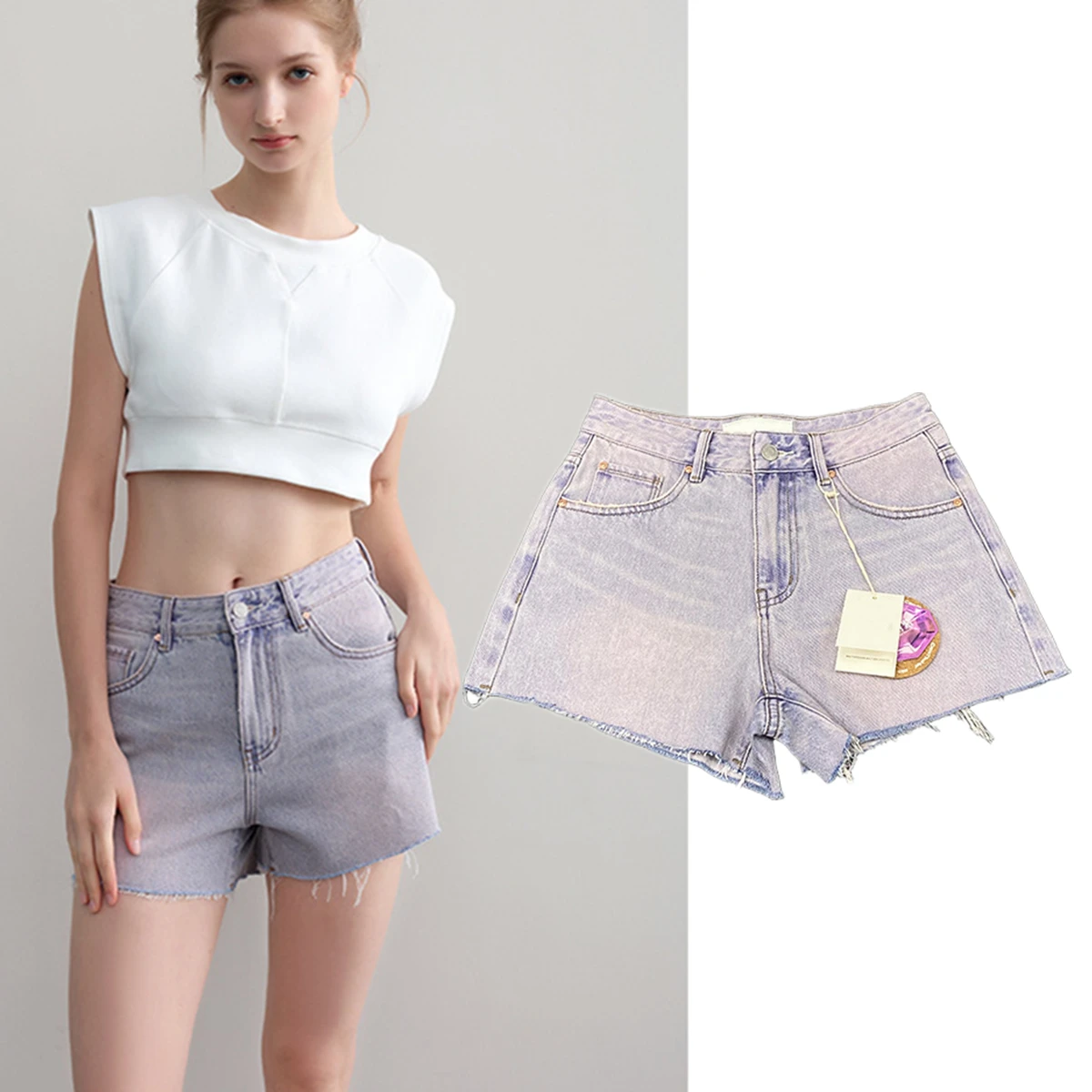 

Jenny&Dave Summer Shorts Minimalist Denim Shorts For Women American Retro High Waist Raw Edge Sexy Bermuda Shorts For Women