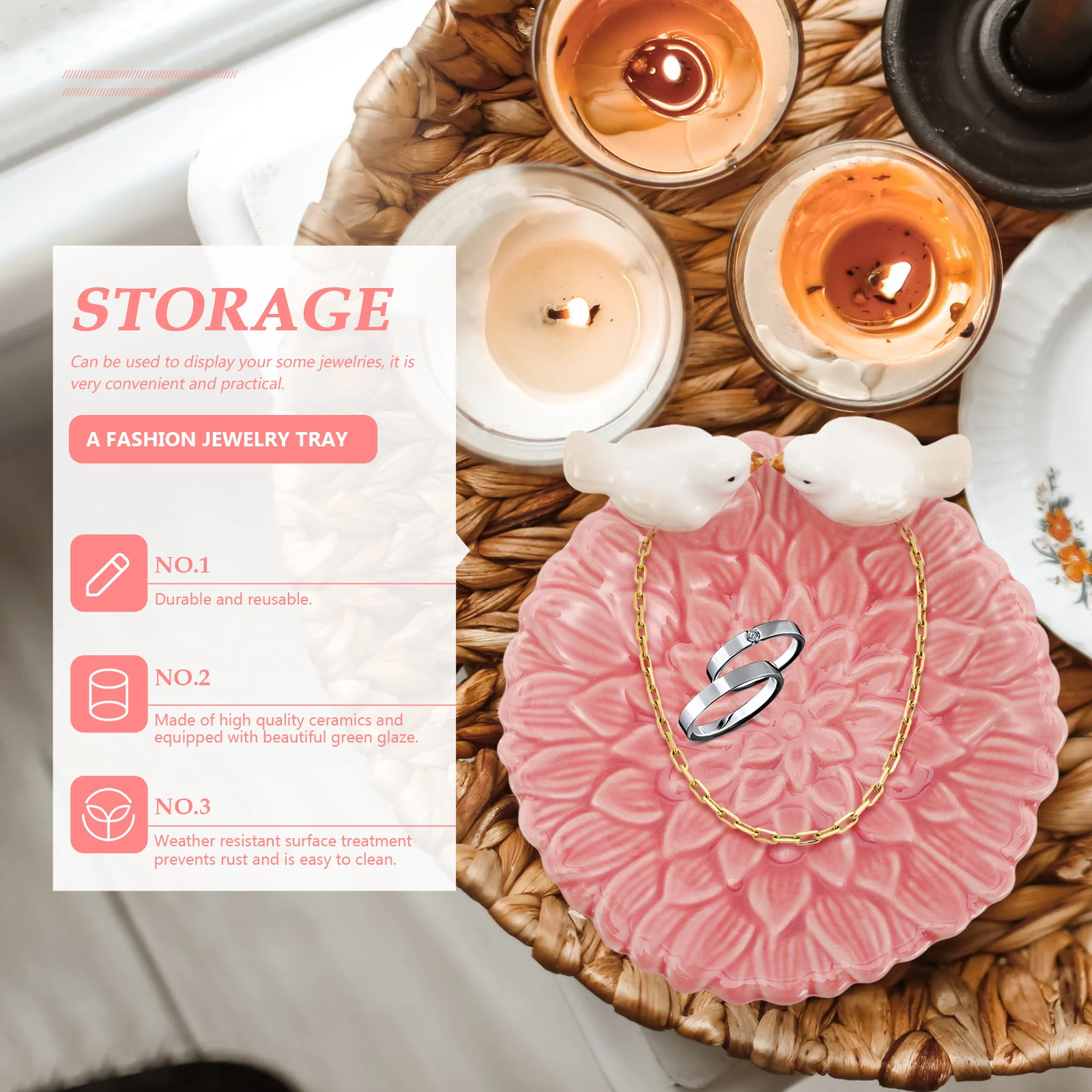 

Ceramic Birds Jewelry Plate Decorative Jewelry Tray Desktop Organizer Fruit Dessert Plate Decor Photo Prop