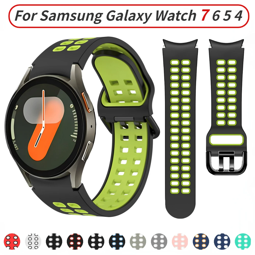 Double-buckle Silicone Band for Samsung Galaxy Watch 7 6 5 4 44mm 40mm/6 Classic 47mm 43mm Bracelet for Watch 5 Pro 45mm Strap