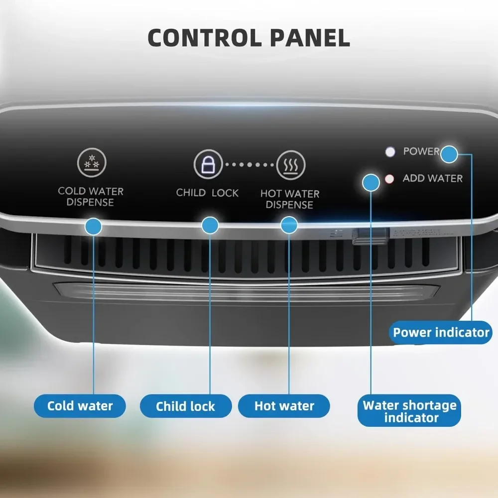 

Диспенсер для горячей и холодной воды 3-в-1 с встроенным льдогенератором, для бутылей с водой объемом от 3 до 5 галлонов, с защитой от детей.