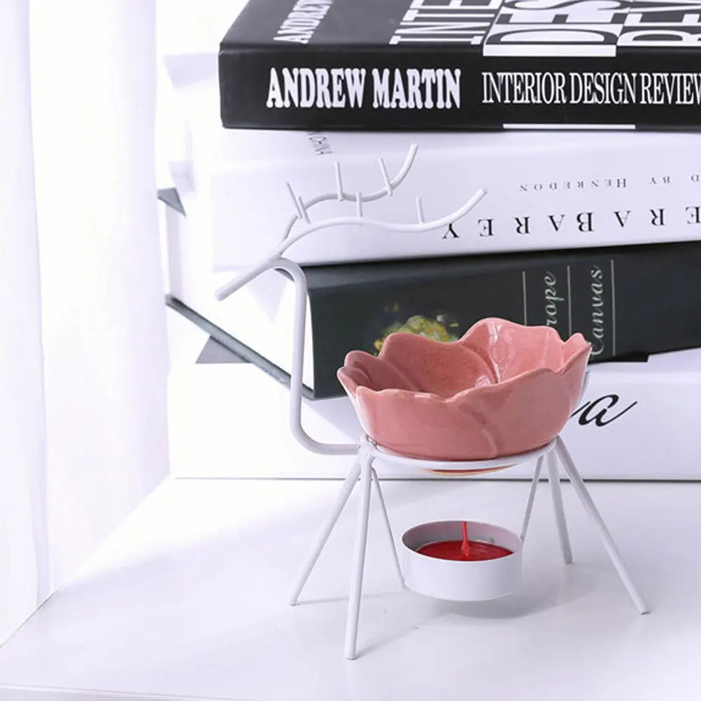 

Rose Incense Burner Iron White Deer and Rose Tray Plate Holder for Bedroom Sauna Yoga Home Decor