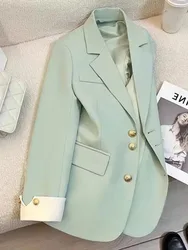 Zoki Elegant Fashion Blazers Women Casual Long Sleeve Korean Sweet Suit Coat Chic Single Breasted Design Female Green Outwear