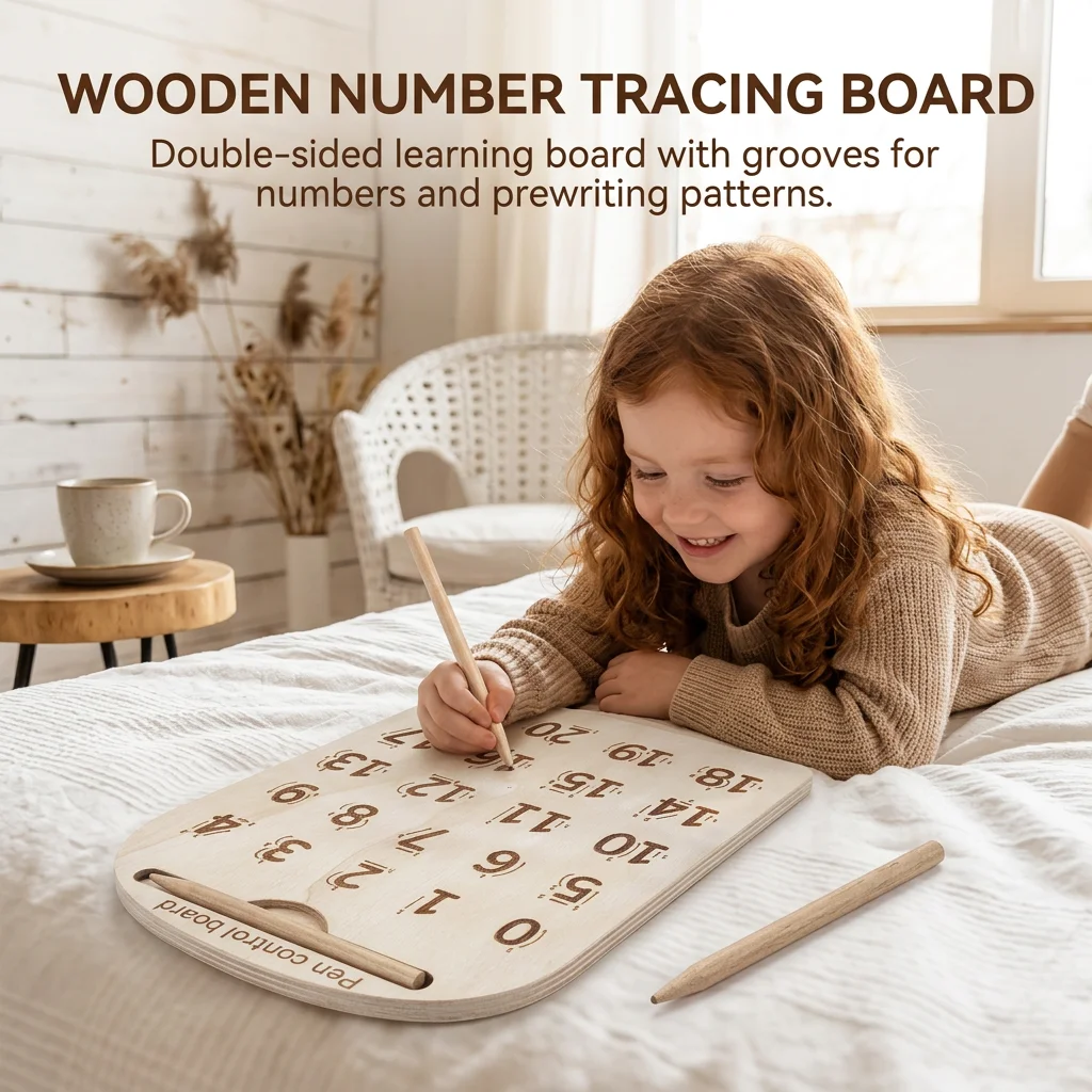 Alphabet Tracing Board Educational Montessori Learning Toy for Kids Preschool Handwriting Practice Solid Wood Grooved Board