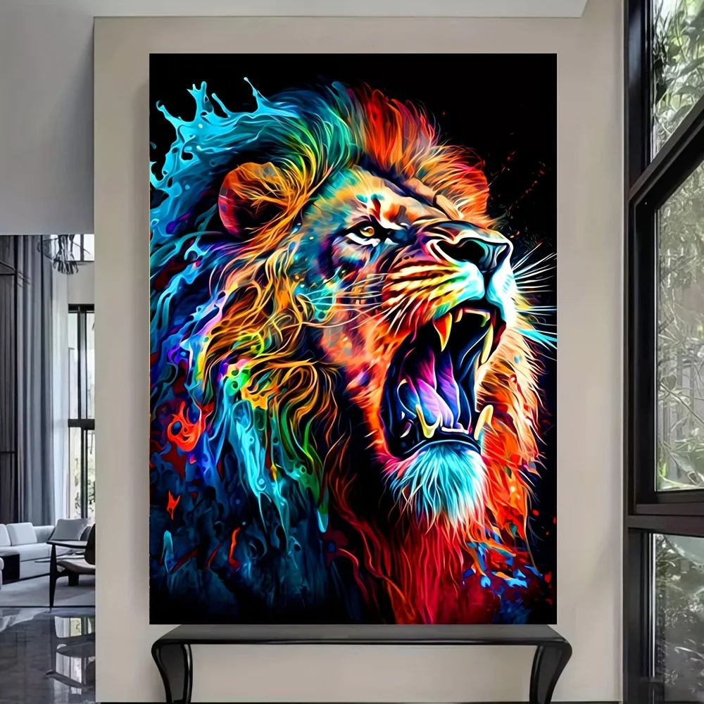 1pc Canvas Painting Frameless Modern Colorful Lion Canvas Painting Art for Living Room Modern Canvas Poster for Bedroom
