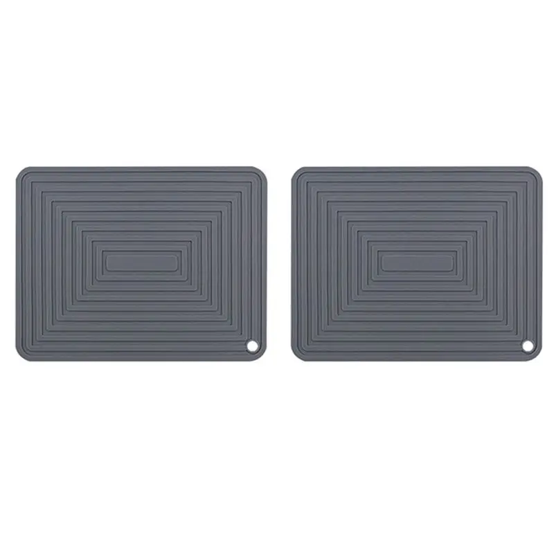 

A53Q-2X Large Silicone Pot Holder Square Thick Heat Insulation Pad Non-Slip Corrugated Kitchen Table Mat(Gray)