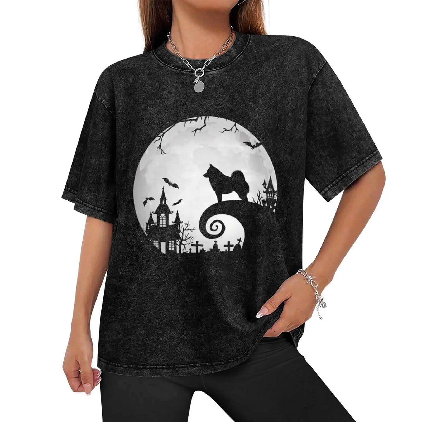 Schipperke Dog And Moon Halloween Funny Costume Schipperke Dog Lover T-Shirt oversized aesthetic clothes Men's clothing