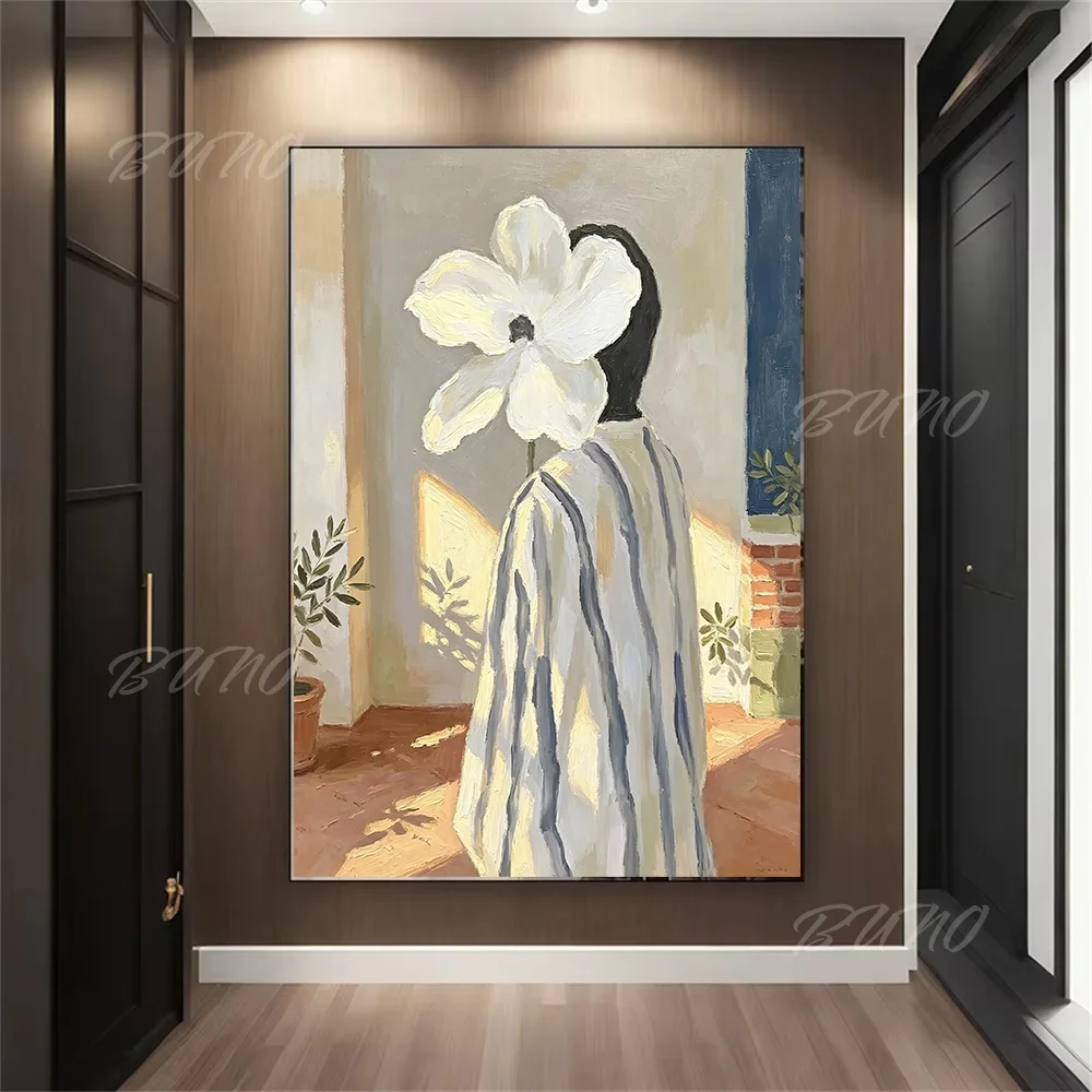 100% Hand-painted Abstract Oil Painting Original Mid-century Flower Head Lady Wall Art For Home Living Room Bedroom Decor view 6