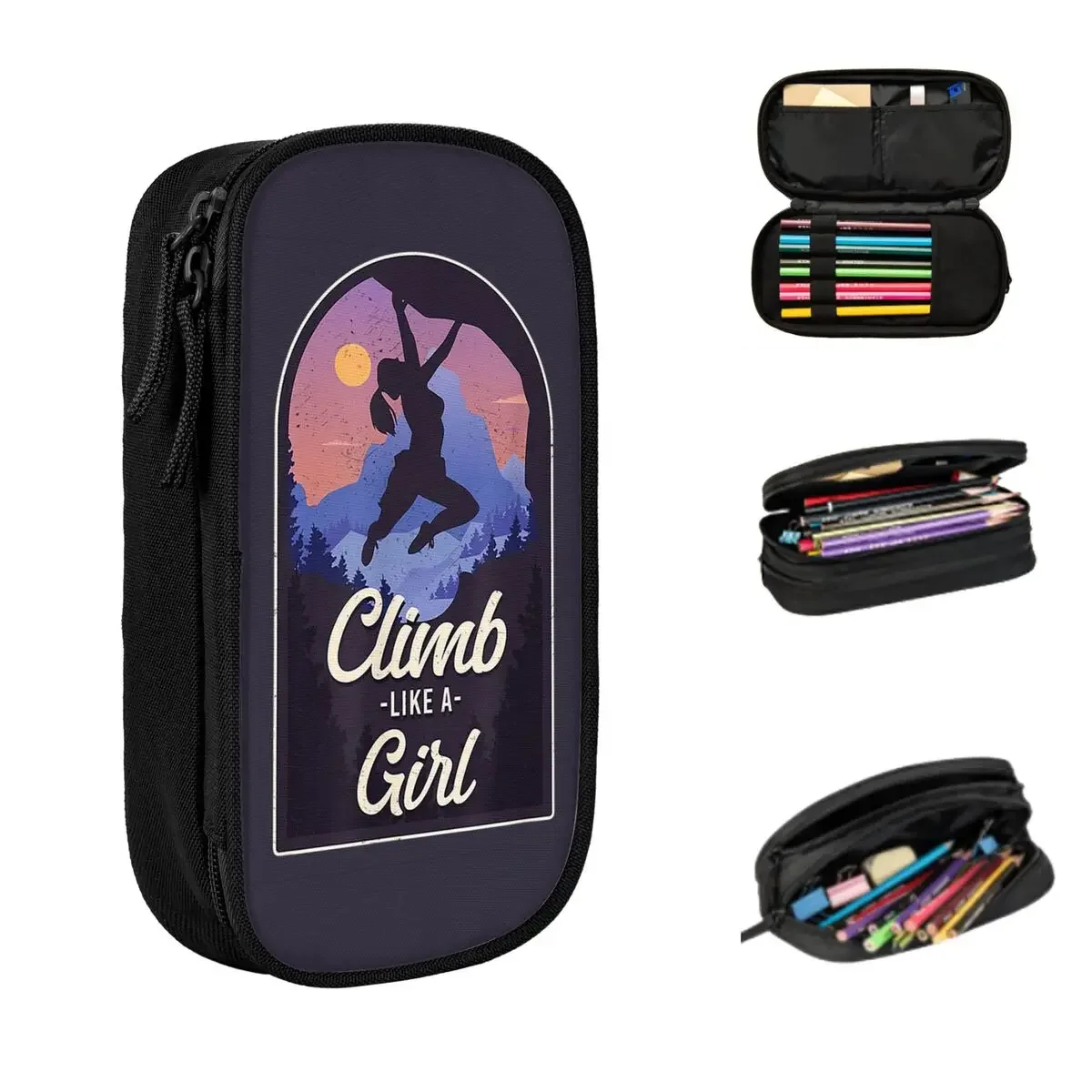 Rock Climbing Climber Climb Like A Girl Pencil Cases Large Storage Pen Bags Pen Box Pencil Pouch For Students Stationery School