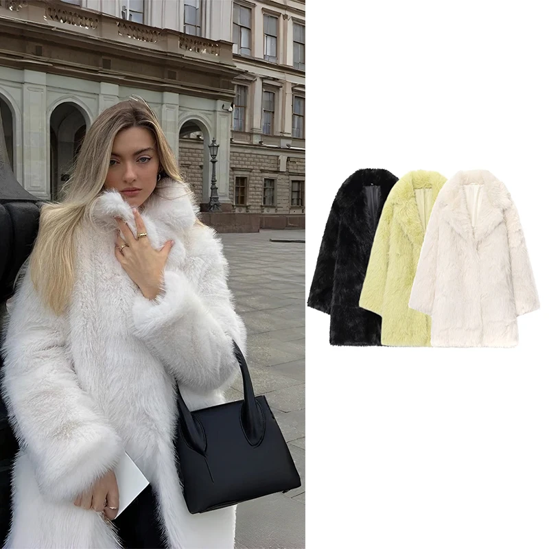 Guobioziy 2026 Autumn Winter Ladies Lapel Mid Long Outerwear Chic Glamour Celebrity Aesthetic Going Out Look Influencer Recommen