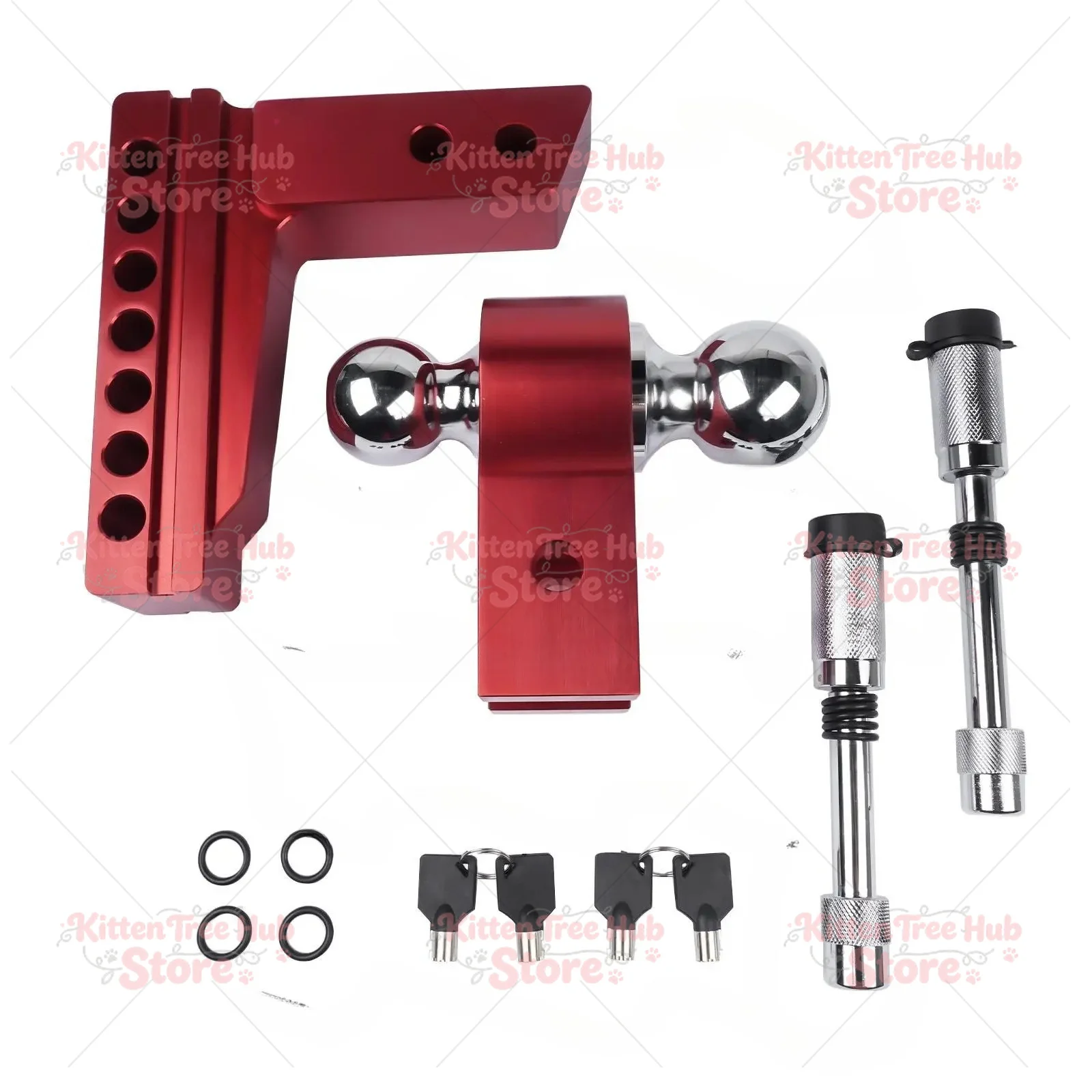 Suitable for 2-inch Receiver with Anti-theft Lock, Double Ball Installation AP03 Adjustable 6-inch Lift Trailer Hook Red