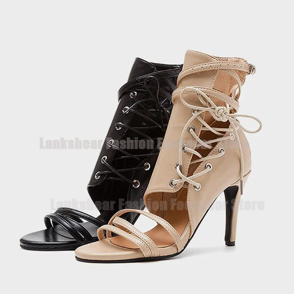 

Apricot Jazz Shoes Ladies Nude Lace-Up High Heels Black High Top Dance Shoes Jazz Sandals Heels Zapatos Mujer 2024 Tendencia