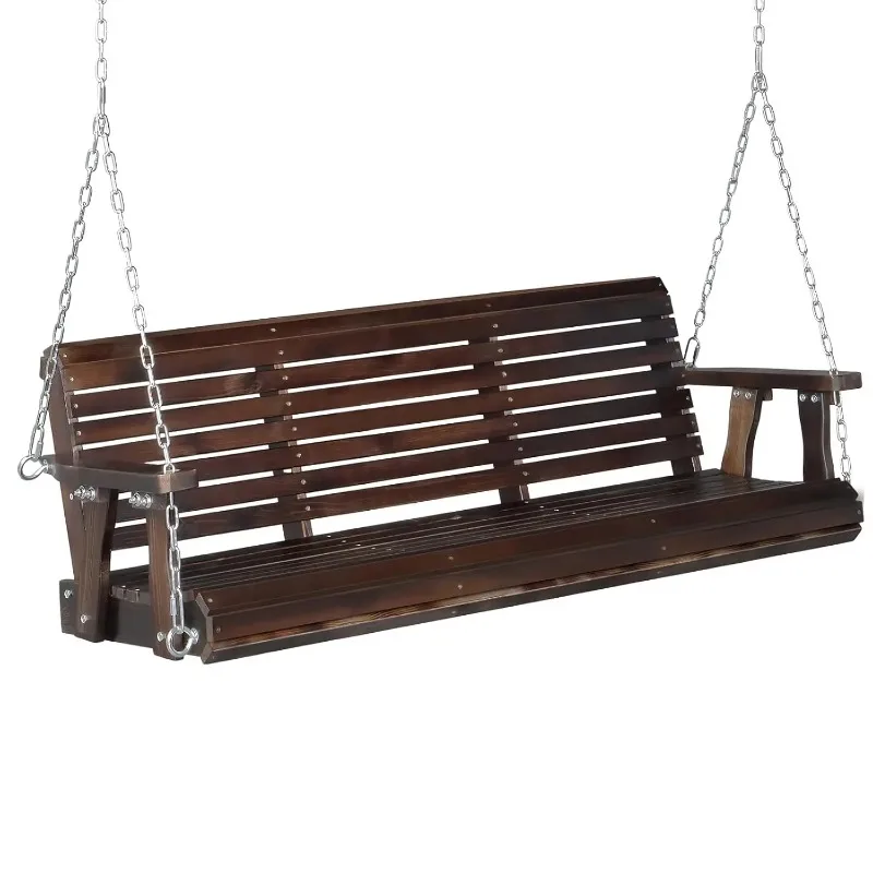Upgraded patio wooden porch swing for patio and garden, heavy-duty swing chairs and stools with hanging chains