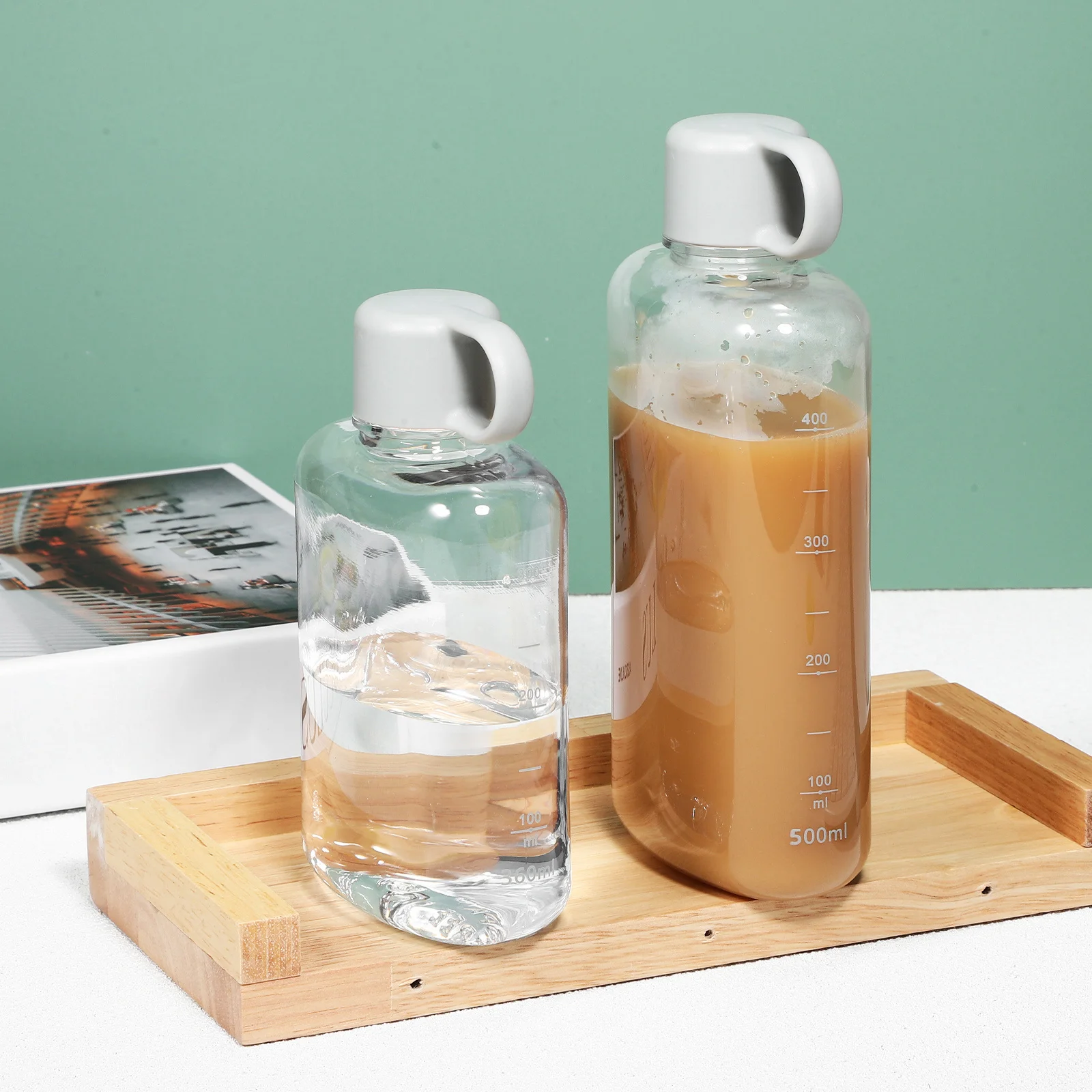 2 قطعة زجاجة مياه مسطحة شفافة محمولة مانعة للتسرب خفيفة الوزن رياضية للياقة البدنية وصالة الألعاب الرياضية والسفر في الهواء الطلق زجاجة شرب كوب للسفر