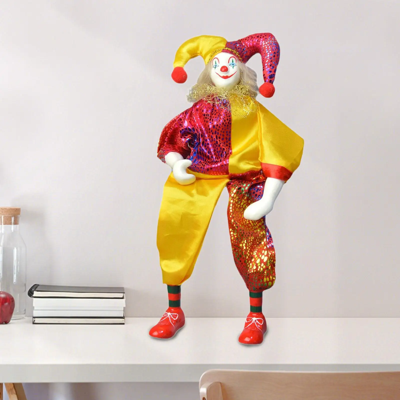 Clown Doll Tabletop Decor Halloween Decoration Holiday Gift Creative Clown Model for Bedroom Desktop Party Living Room Indoor