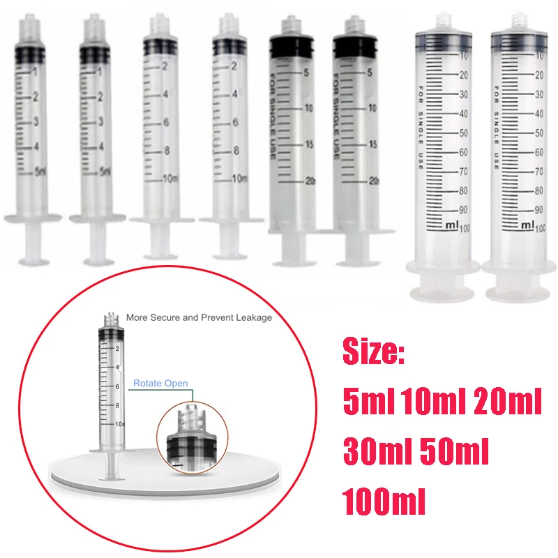 1/2/5/10 pcs Plastic Syringes 5ml 10ml 20ml 30ml 50ml 100ml Luer Lock Syringe Glue Applicator Multi-functional Measuring Tool