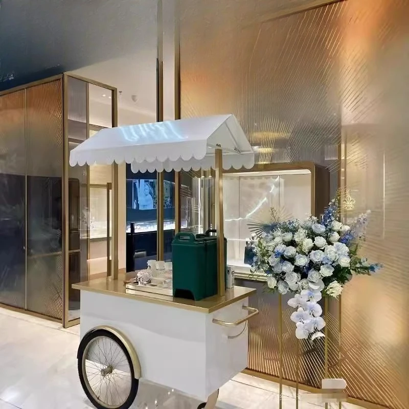 

Wrought iron float mobile exhibition rack booth trolley