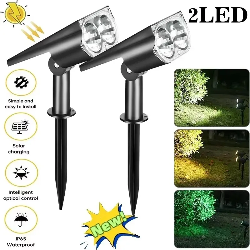 

2LED Solar Powered Spotlight Outdoors Waterproof Garden Landscape Lamp Solar Wall Light Adjustable in-Ground Lawn Decor Lighting