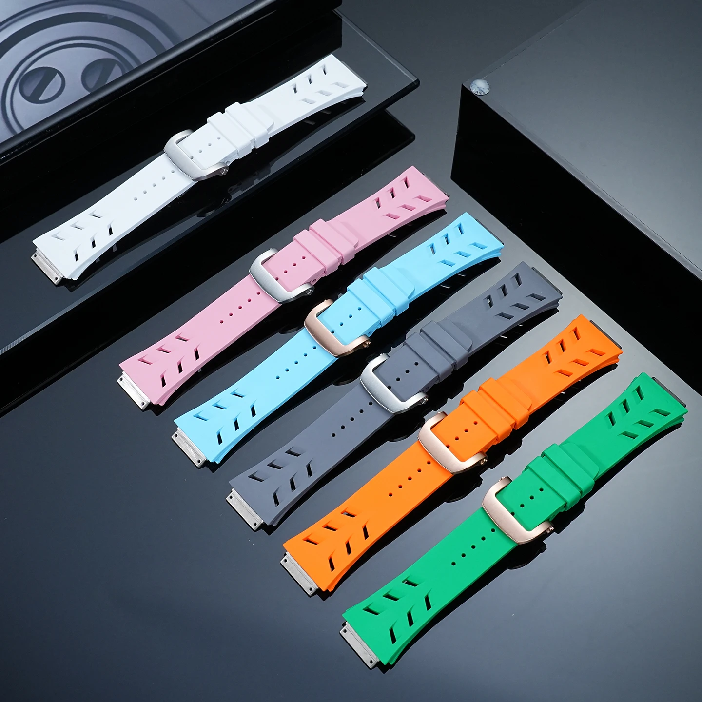 RM67-01/RM67-02 24*17mm Fluorine rubber watchband for Richard Miller Durable waterproof Women's Soft strap Metal Folding Buckles