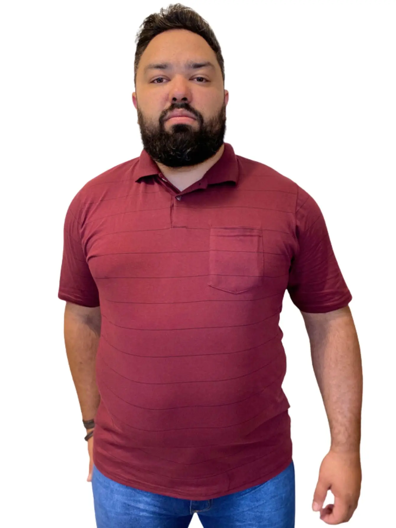 Plus Size Wine Polo Collar Shirt