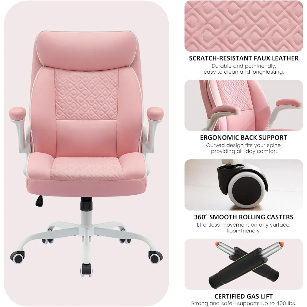 كرسي مكتب جلدي، كرسي مكتب كمبيوتر مع دعم قطني، تعديل الارتفاع، كراسي مهام حصرية مريحة 400 رطل مع Pa #5