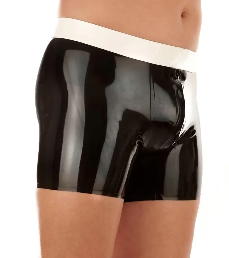 Black Natural Latex Sexy Men's Underwear with Zipper Rubber Wet Look Underpants Short Fetish Boxer Pants Male Panties Cosplay