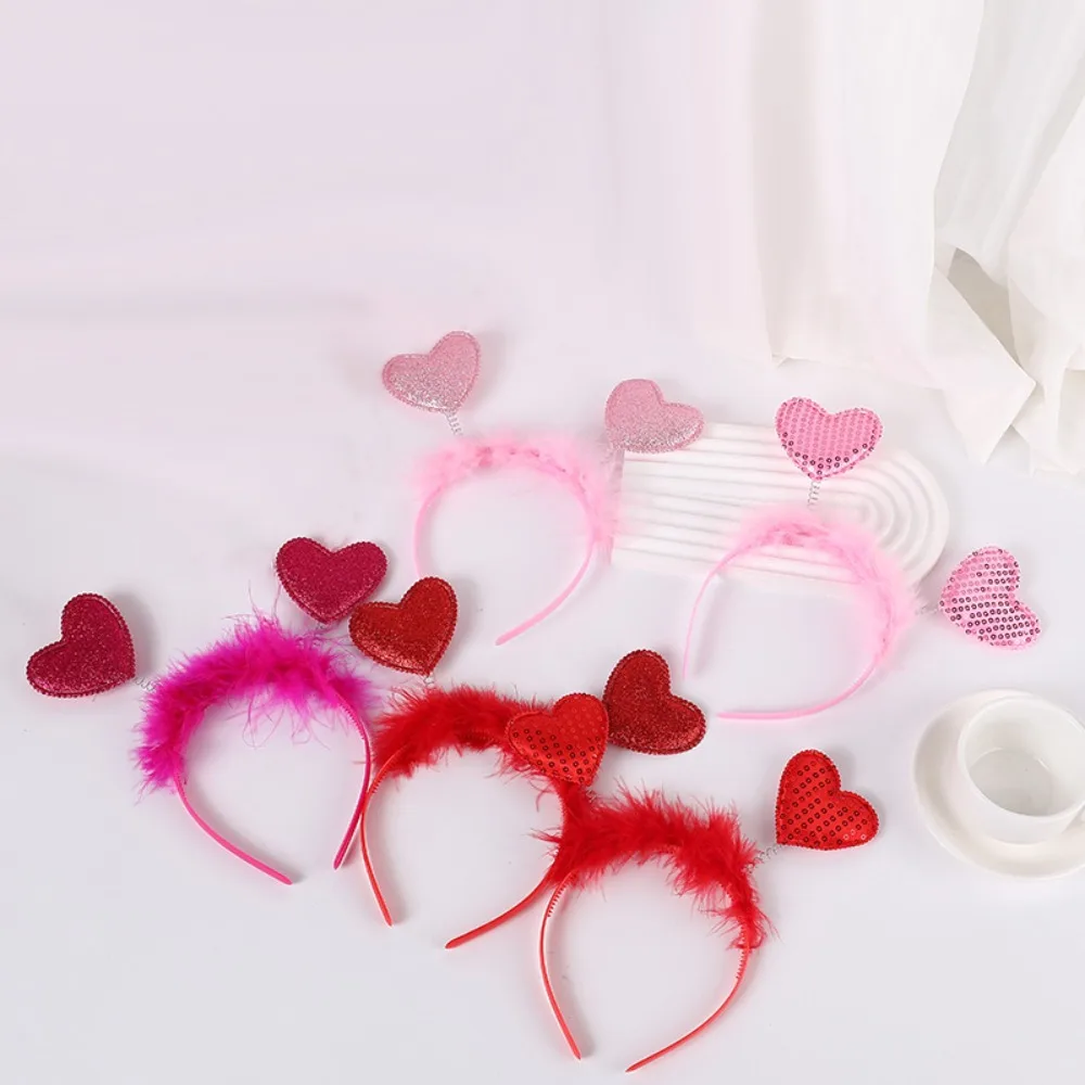 Aro para el pelo de confeti, diadema de amor roja, diadema de corazón de melocotón rojo, diadema con forma de corazón de amor, gafas, tocado rojo para el Día de San Valentín