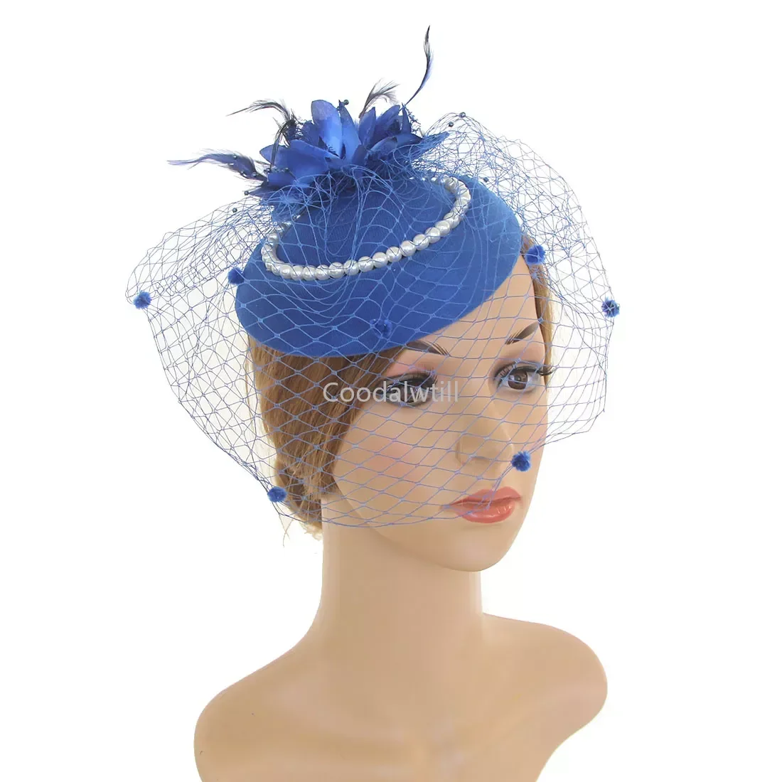 Wedding Veil Top Fascinator Hat Clip Feather Pearls Pillbox Cap Party Church Photography Chapeau Femme Party Hair Accessories