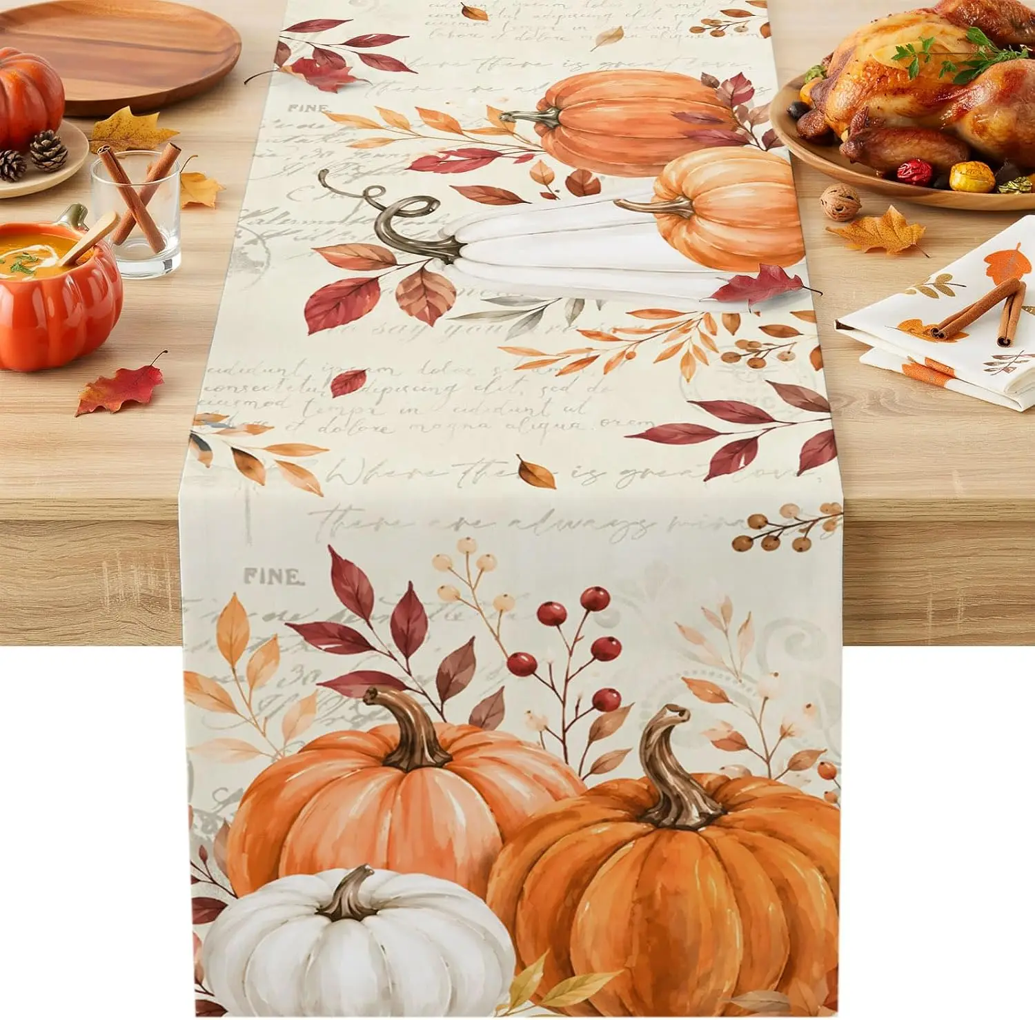 Fall Thanksgiving Pumpkins Maple Leaves Table Runner Home Decor Reusable Autumn Harvest Kitchen Dining Table Runners Party Decor