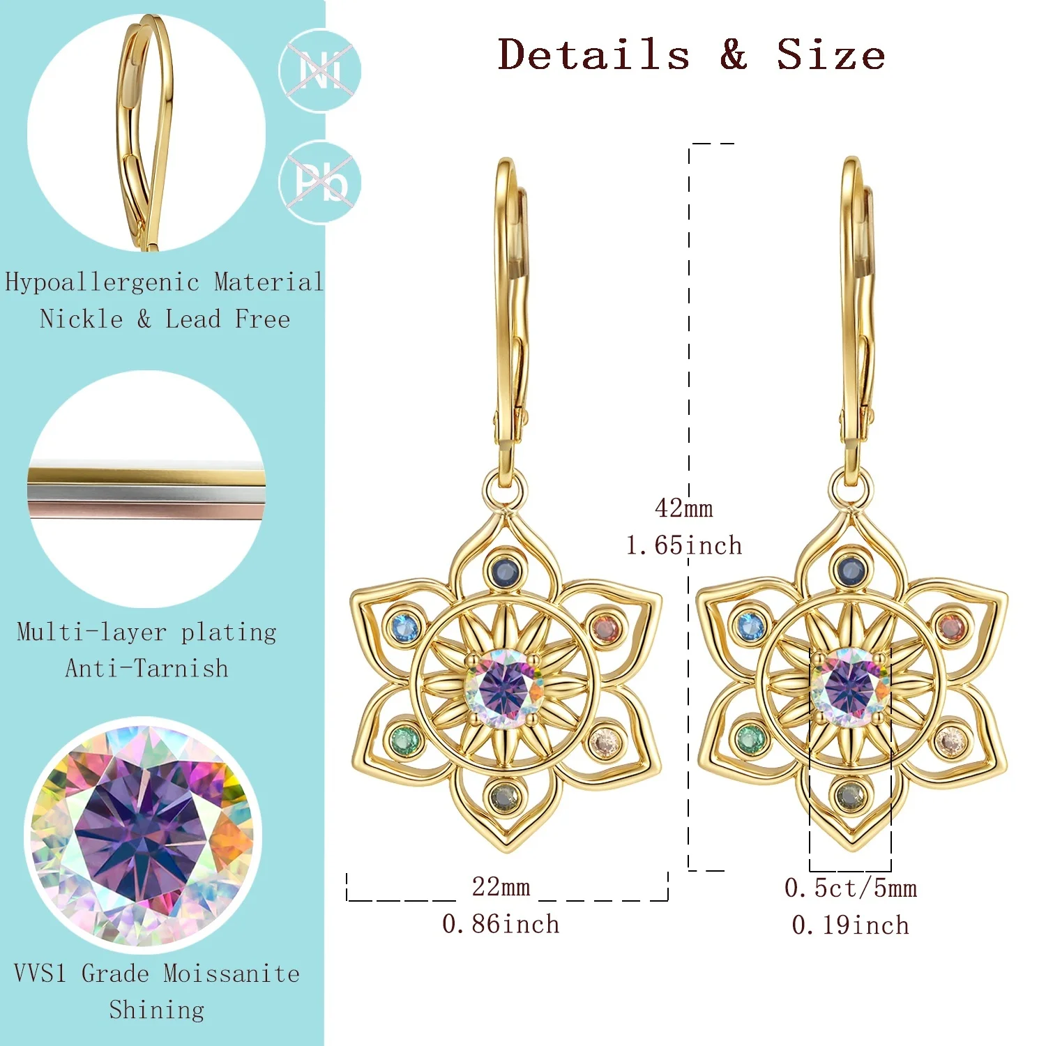 LAMVOICE Designerartikel von hoher Qualität, hypoallergene 1-Karat-Moissanit-Ohrringe, Valentinstagsgeschenk für hochwertigen Schmuck