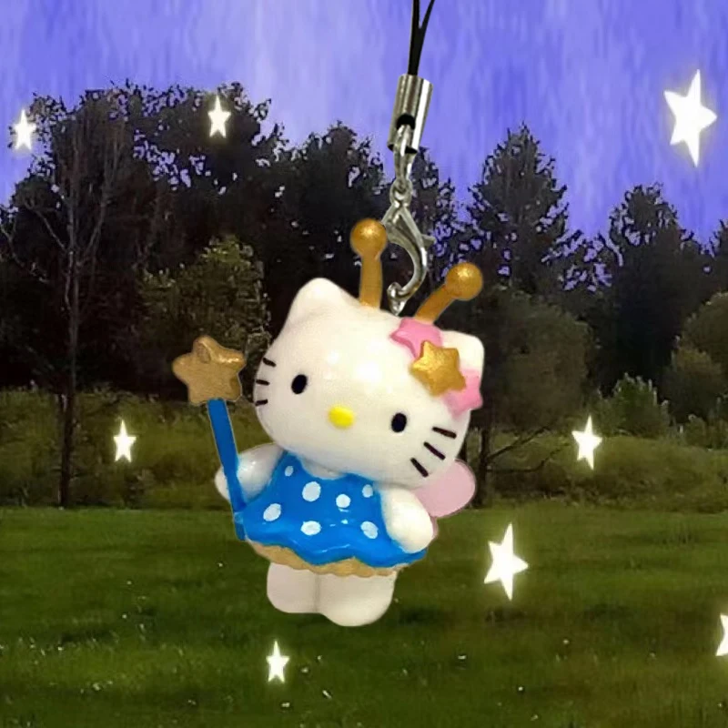 Kawaii Blue Magic Wand Angel Hello Kitty Mobile Phone Pendant Japanese Charm Cute Bag Pendant Accessories Birthday Gift