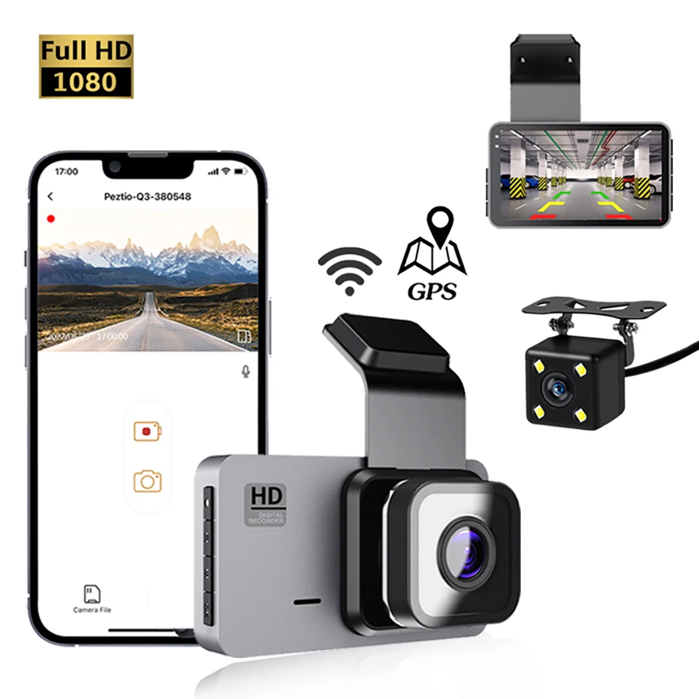 Car DVR WiFi GPS Dash Cam Rear View Reverse Car Camera 1080P HD Drive Video Recorder Vehicle Black Box Auto Dashcam Night Vision