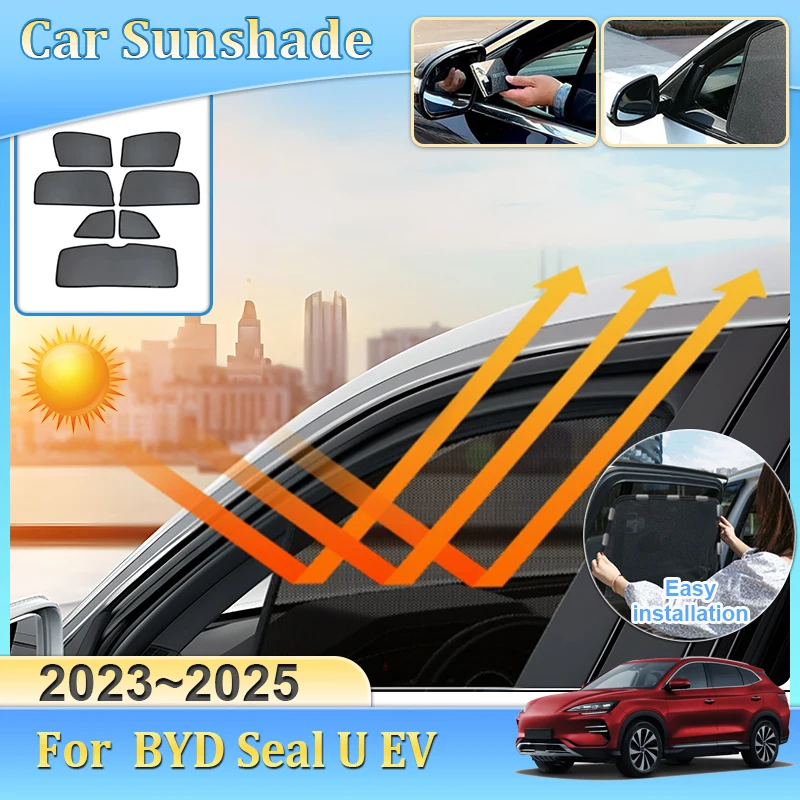 

Car Magnetic Sunshade For BYD Seal U EV Sealion 6 2023 2024 2025 Full Coverage Sunshades Anti-UV Sun Visor Auto Accessories