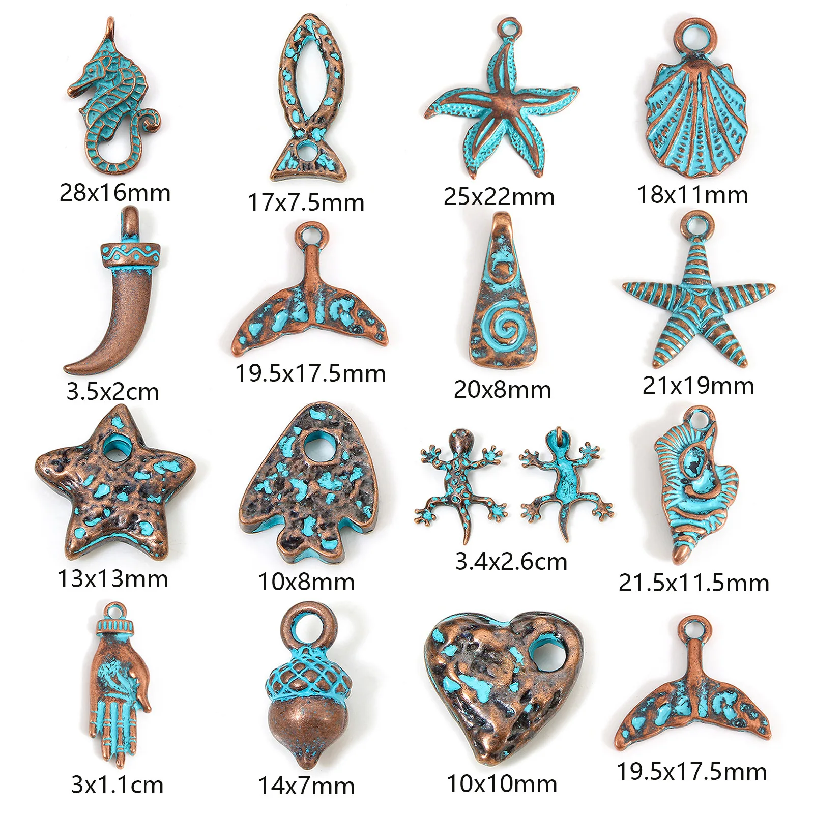 DoreenBeads 10 Piece Bohemian Patina Pendants Blue Antique Bronze Shell Star Metal Charms For DIY Necklace Jewelry Findings