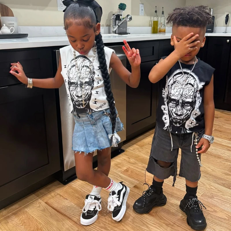 2025 جديد جولة الرقبة تانك القمم مانغا تانك القمم انمي ياباني الأعلى جولة الرقبة تي شيرت الأطفال تانك القمم