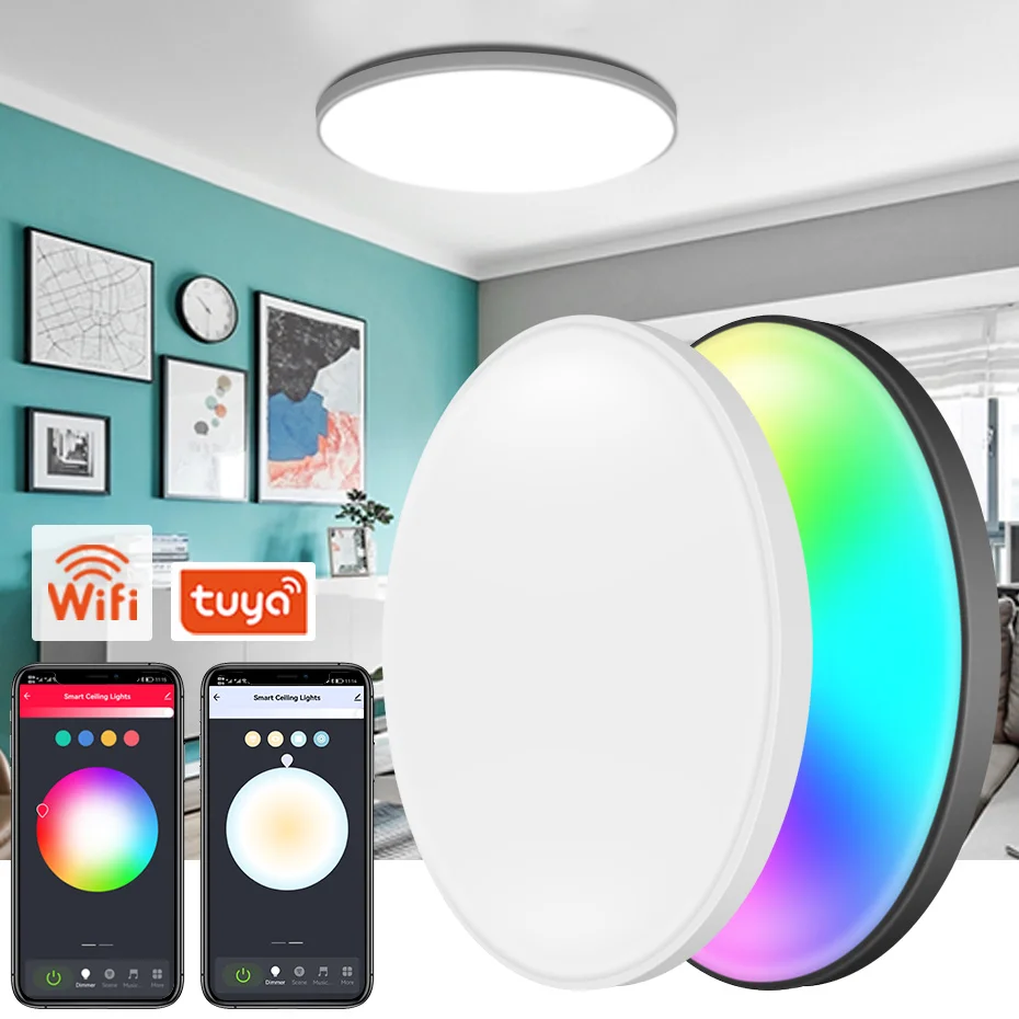 

AC85~265V WiFi Smart LED Ceiling Light 30W RGBCW Dimmable LED Ceiling Lamp Decor Indoor Tuya App Work With Alexa Google Home