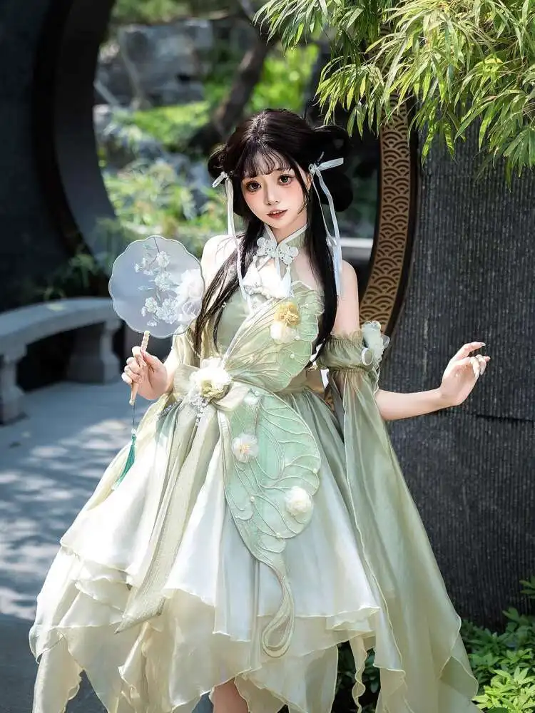 

Green Hanfu Han Elements Carnival Costume Chinese Style Lolita Irregular Dress Western Style Clothes Halloween CosplayDress2026