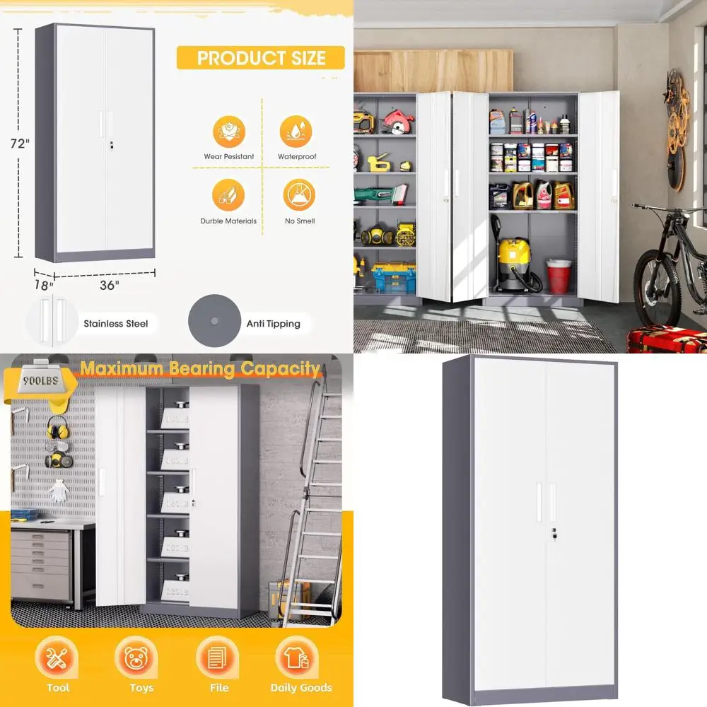 

Высокий металлический шкаф для хранения (72 дюйма) с 4 регулируемыми полками для дома, школы и спортзала - серо-белый