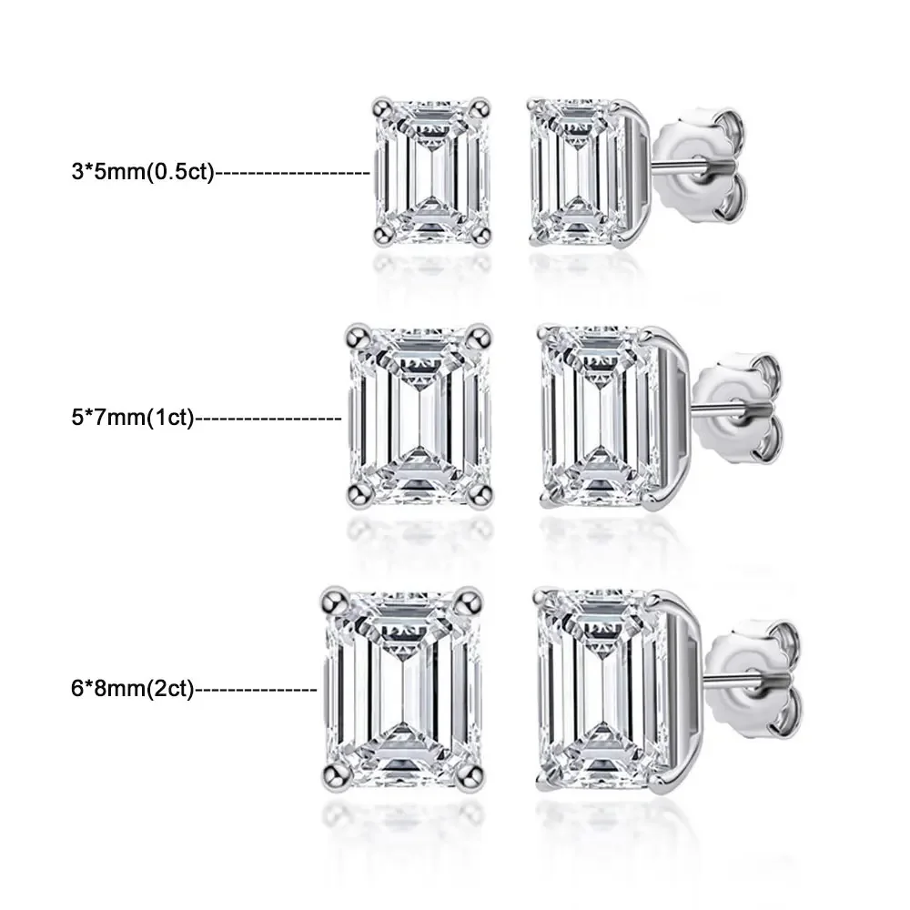 HORRIPAL D VVS1 0.5-2CT Emerald Cut Moissanite Earrings for Women Waterproof GRA 925 Sterling Silver Classic Trendy Fine Jewelry